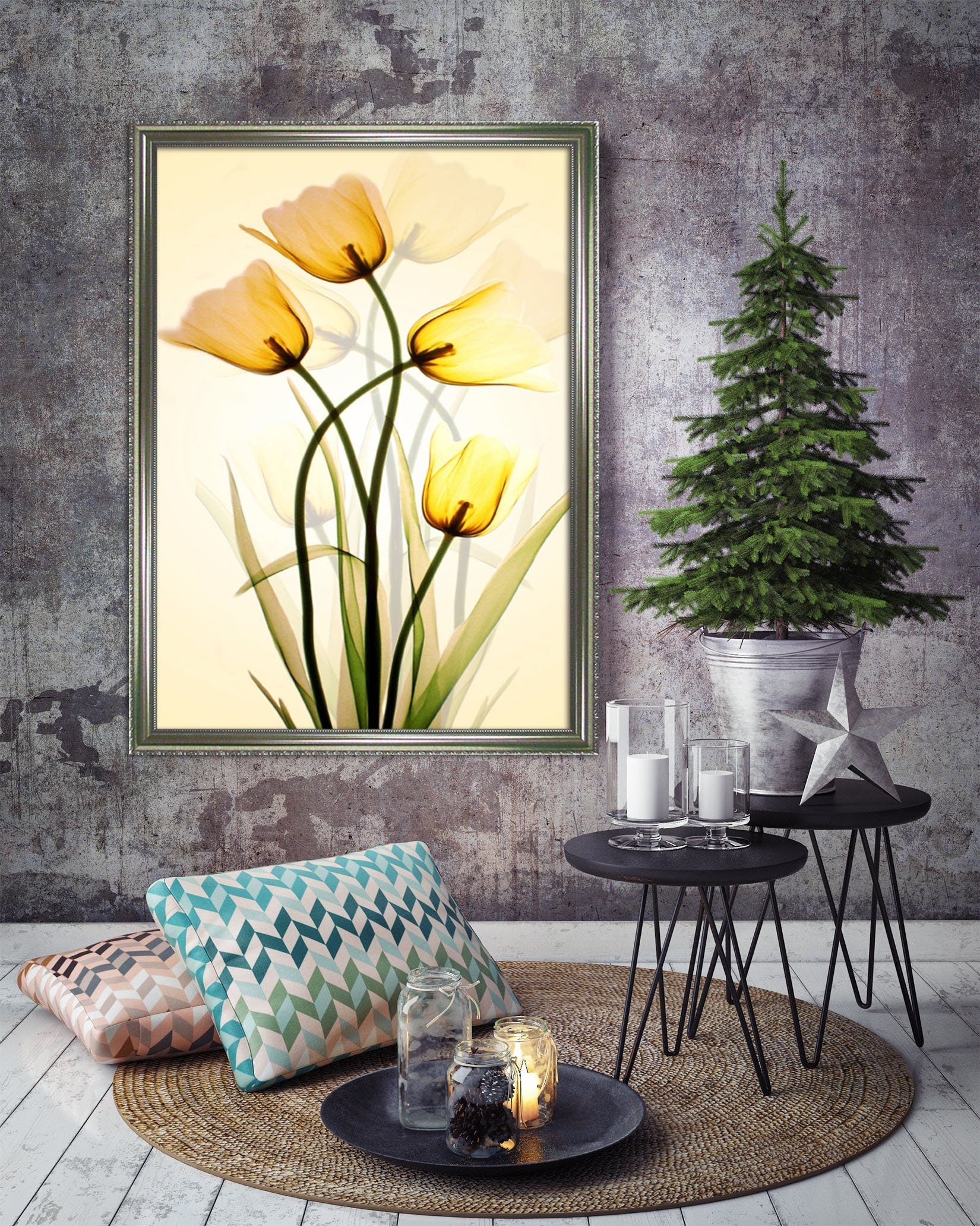 3D Little Yellow Flower 015 Fake Framed Print Painting Wallpaper AJ Creativity Home