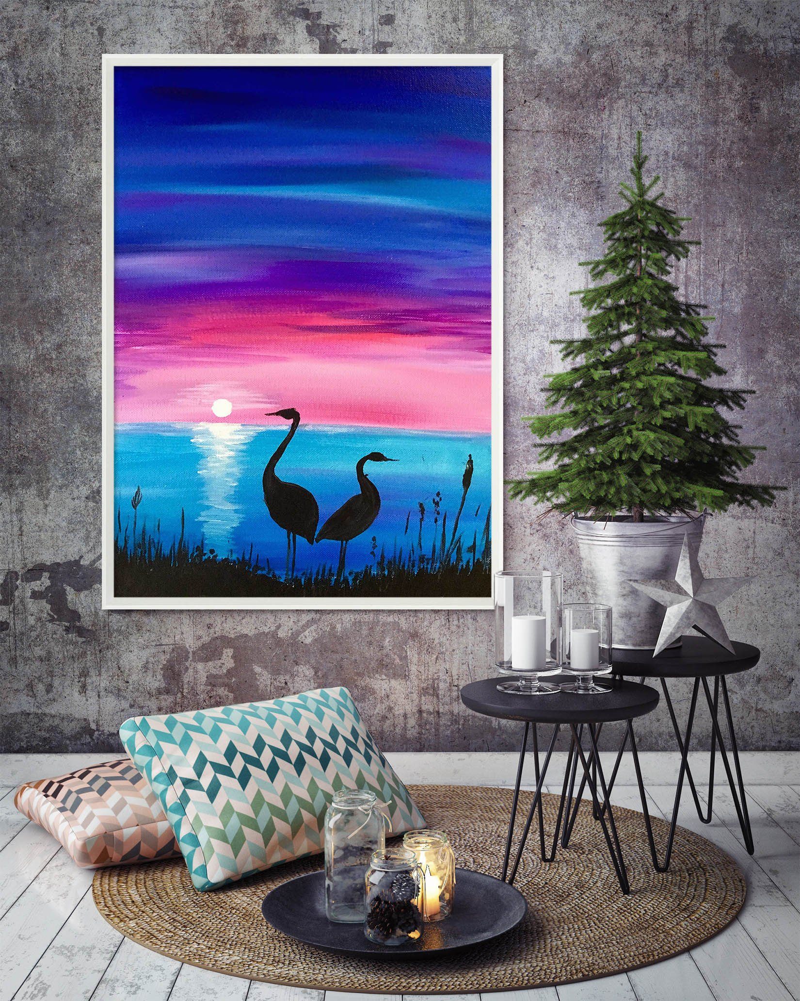 3D Moonlight Swan 100 Fake Framed Print Painting Wallpaper AJ Creativity Home