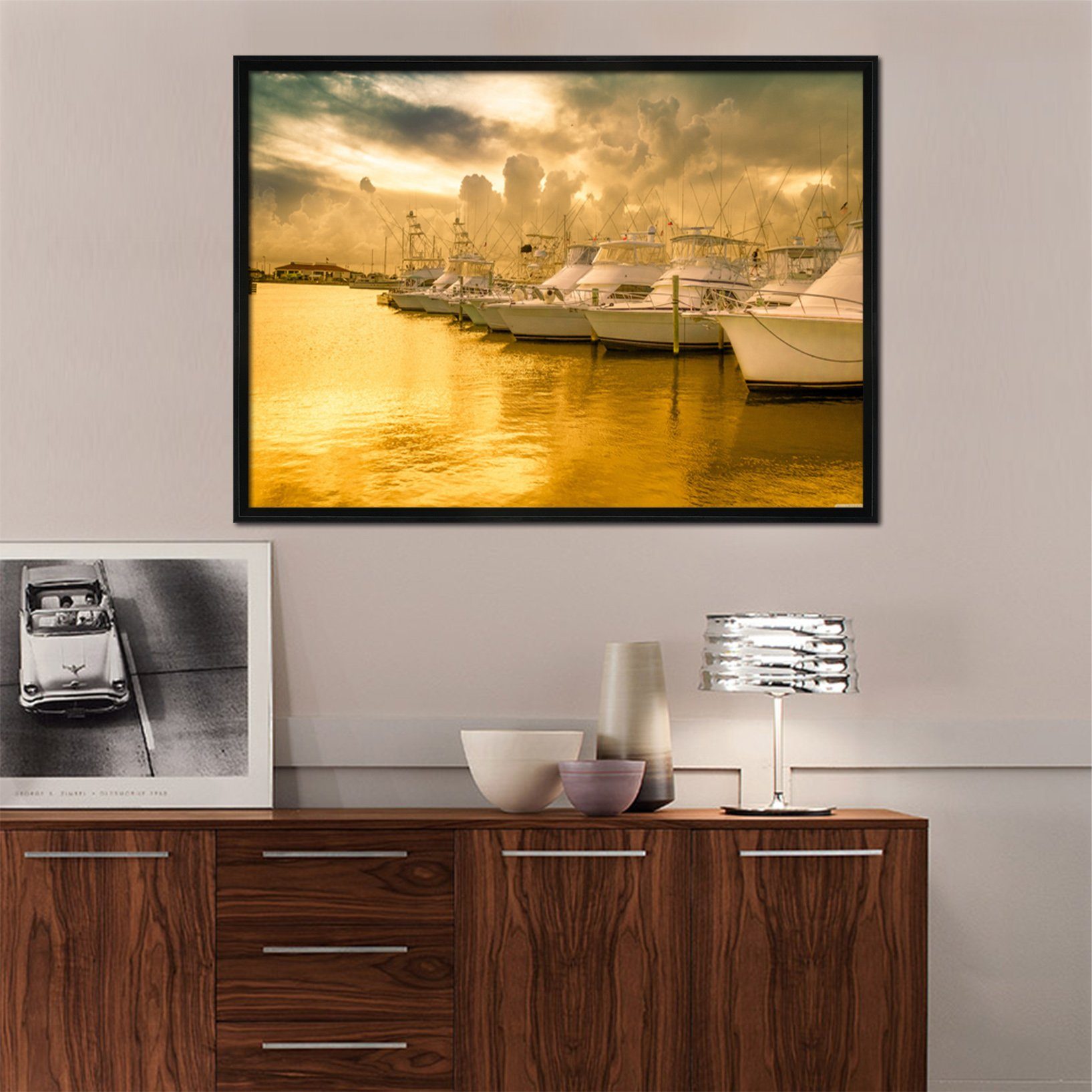 3D Twilight Ship 029 Fake Framed Print Painting Wallpaper AJ Creativity Home