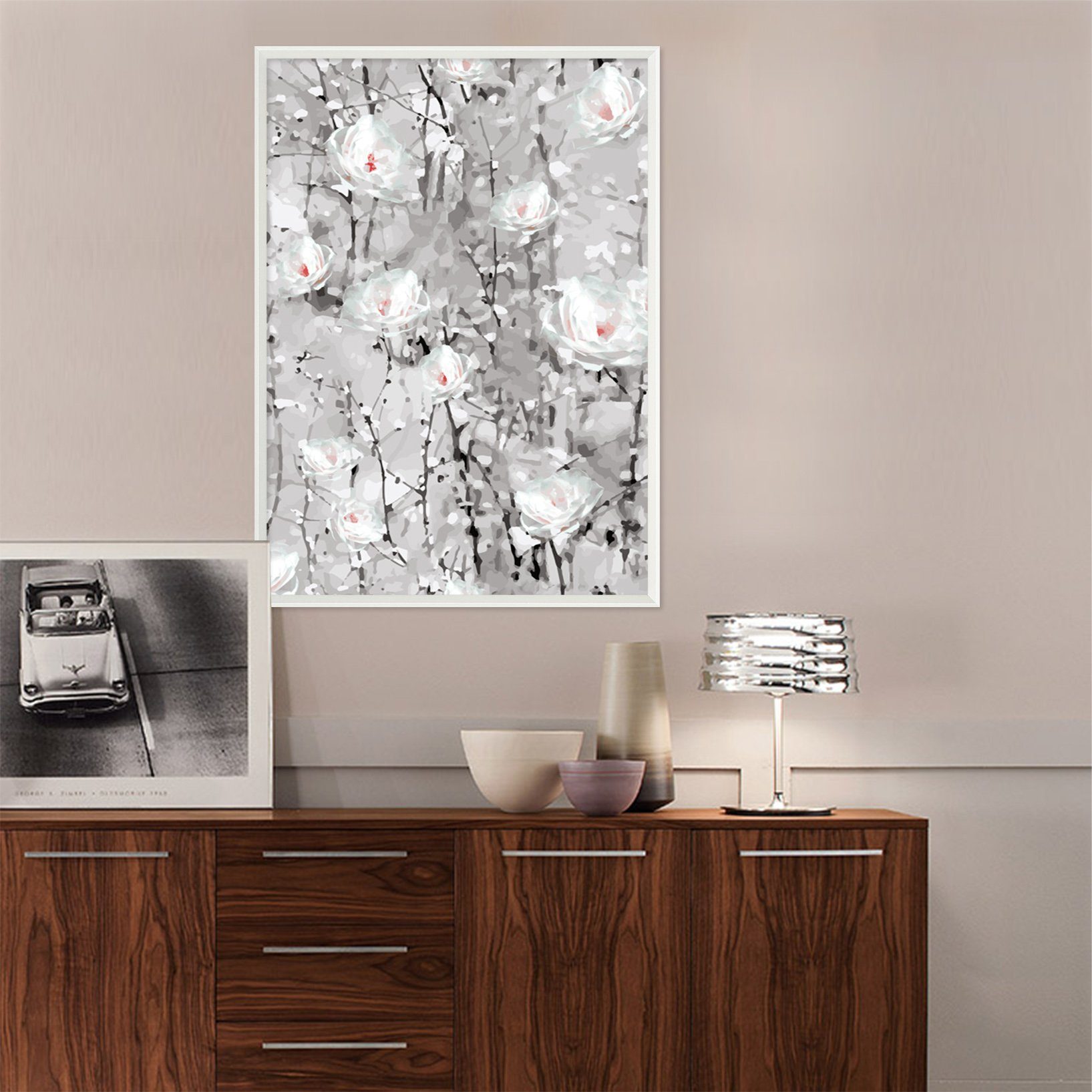 3D White Flower 071 Fake Framed Print Painting Wallpaper AJ Creativity Home