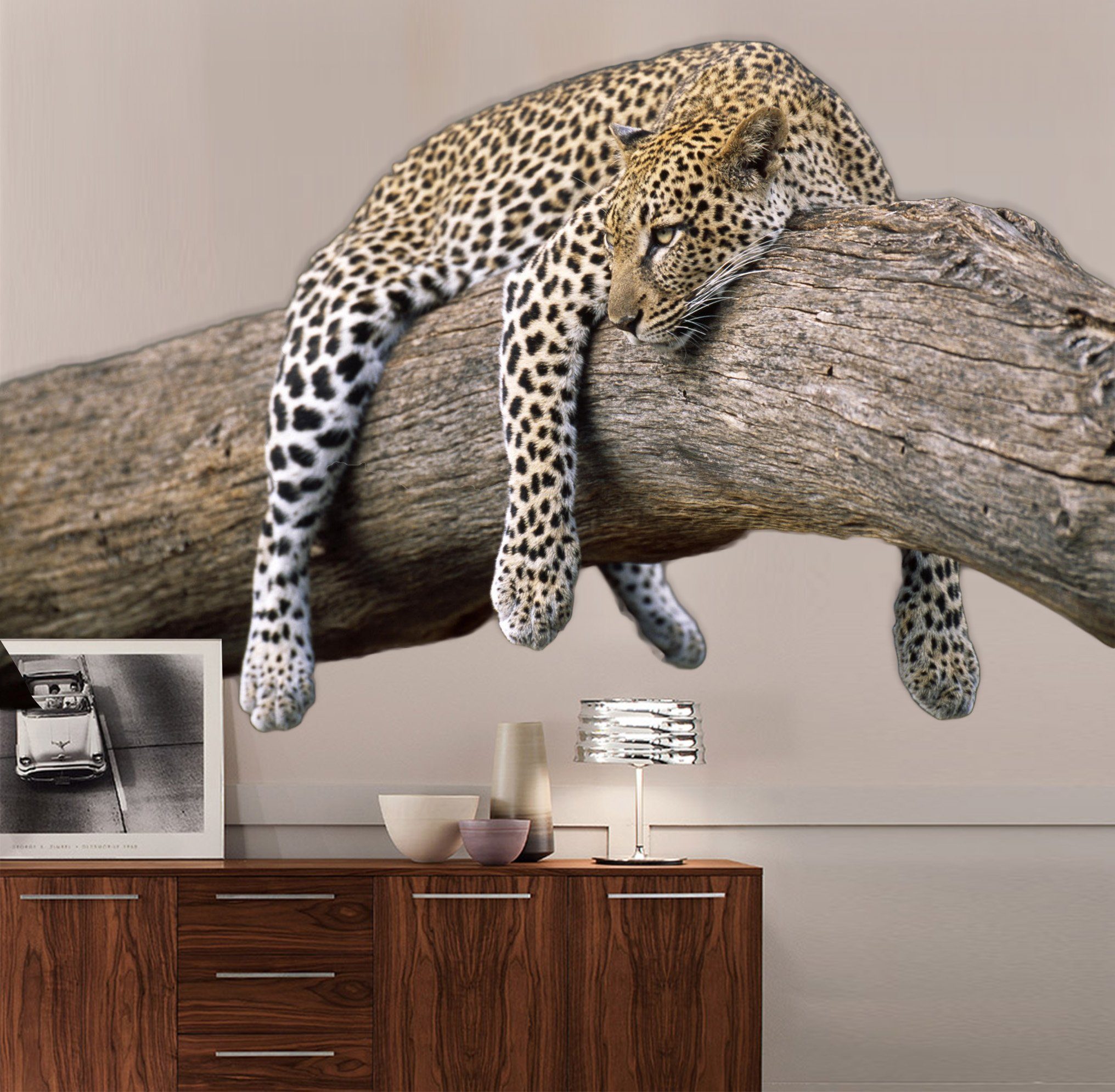 3D Leopard Lying On The Tree 011 Animals Wall Stickers Wallpaper AJ Wallpaper