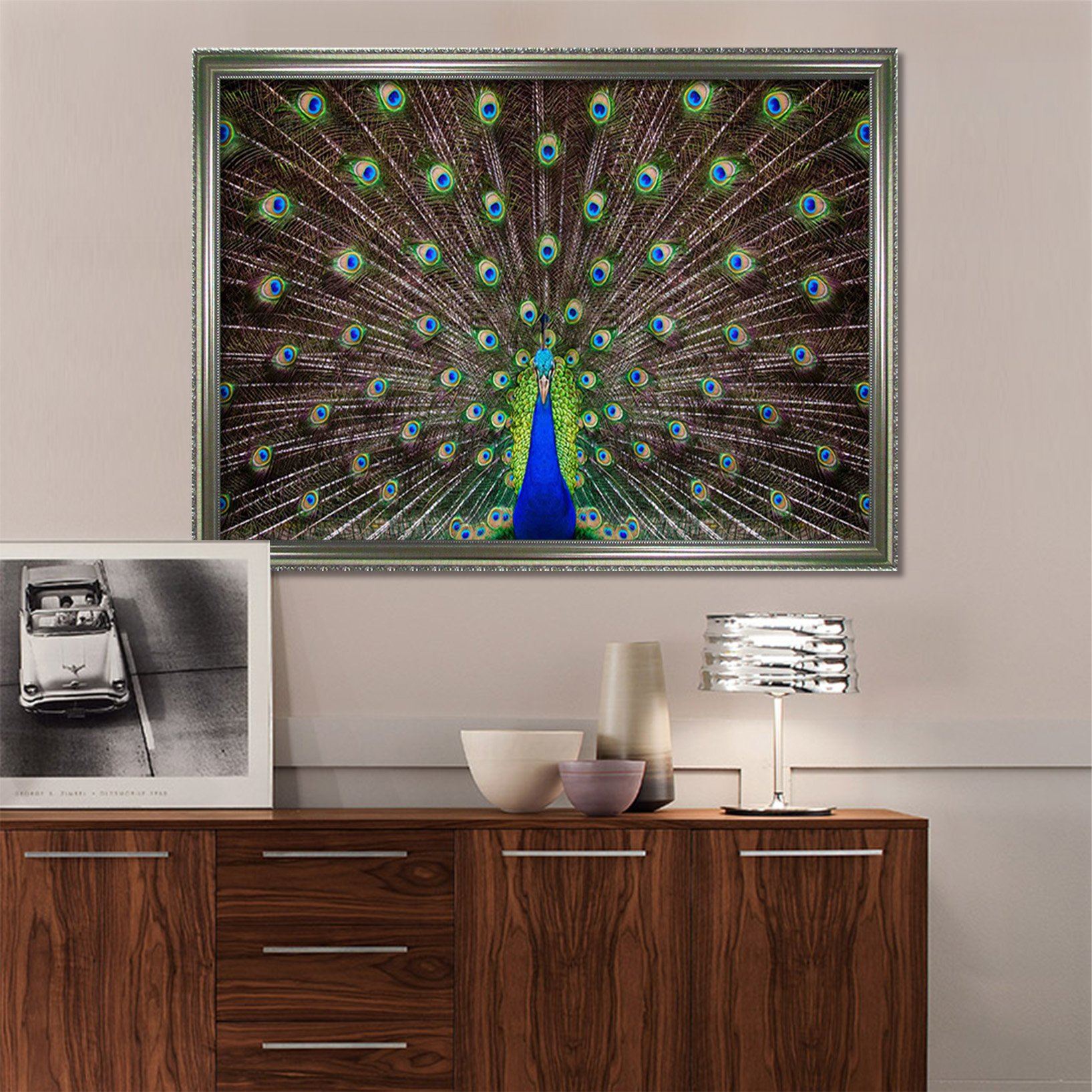 3D Peacock Open Screen 081 Fake Framed Print Painting Wallpaper AJ Creativity Home