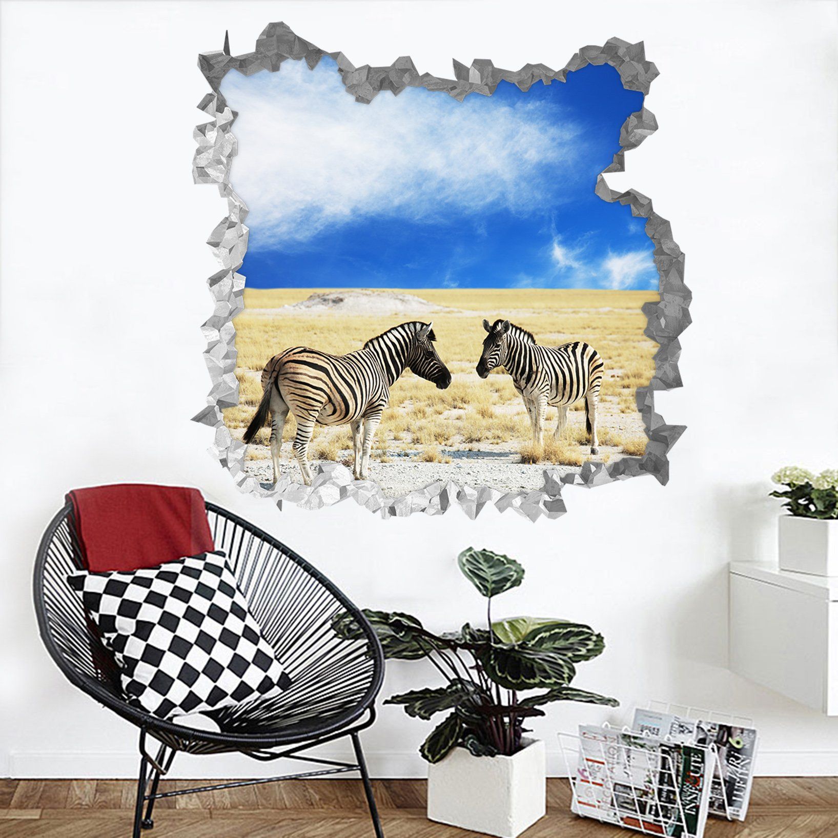 3D Grassland Zebras 199 Broken Wall Murals Wallpaper AJ Wallpaper