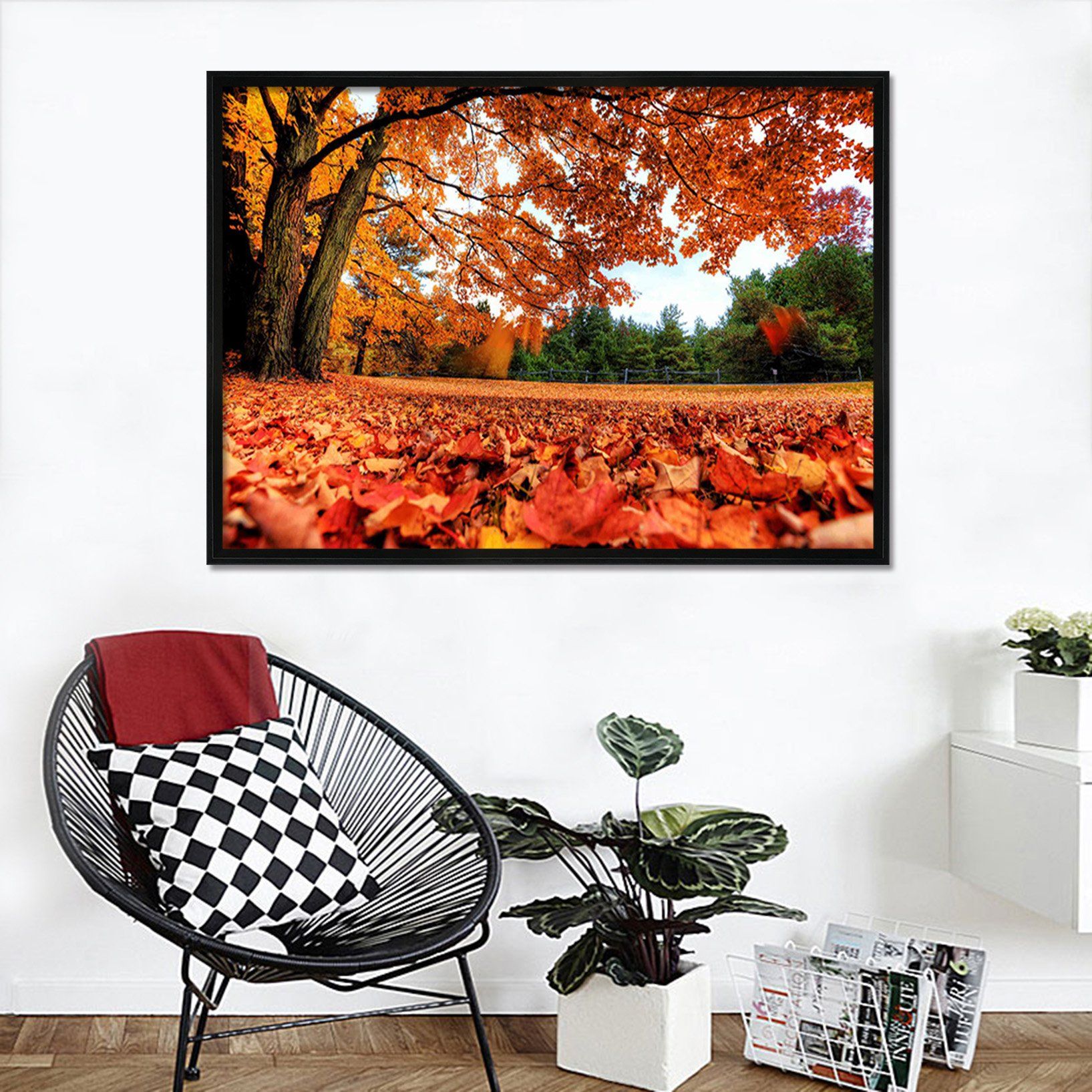 3D Red Leaves 133 Fake Framed Print Painting Wallpaper AJ Creativity Home