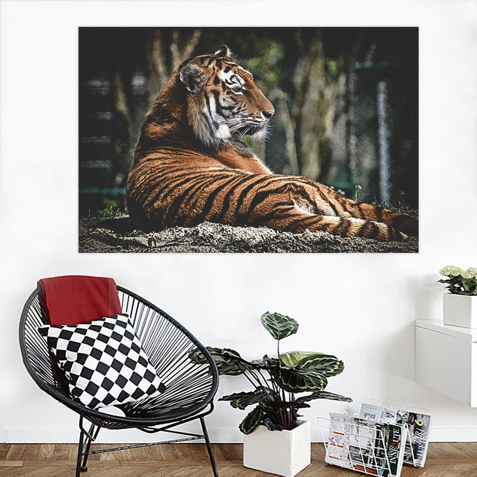 3D Tiger Squatting On The Stone 128 Animal Wall Stickers Wallpaper AJ Wallpaper 2