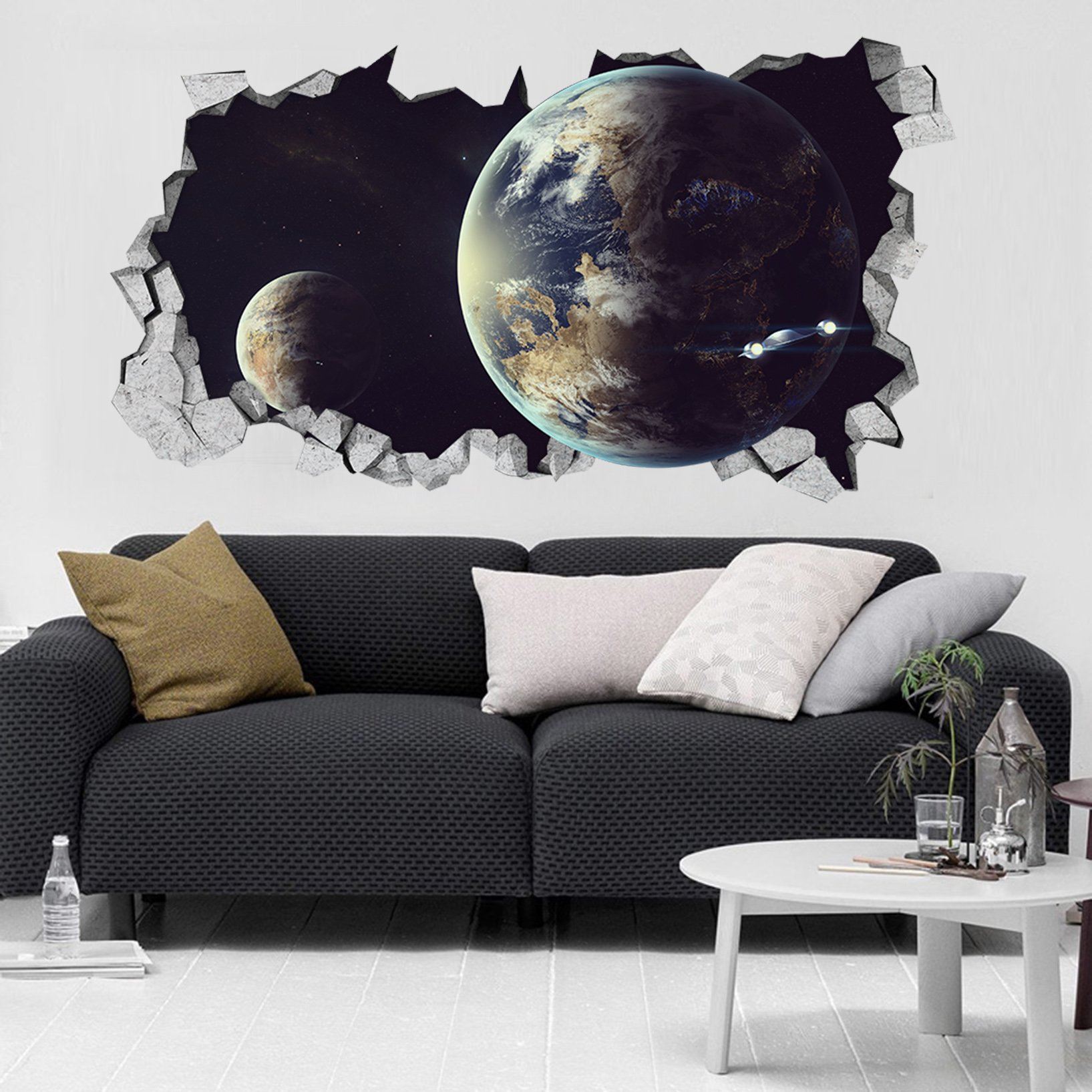 3D Space Earth 009 Broken Wall Murals Wallpaper AJ Wallpaper