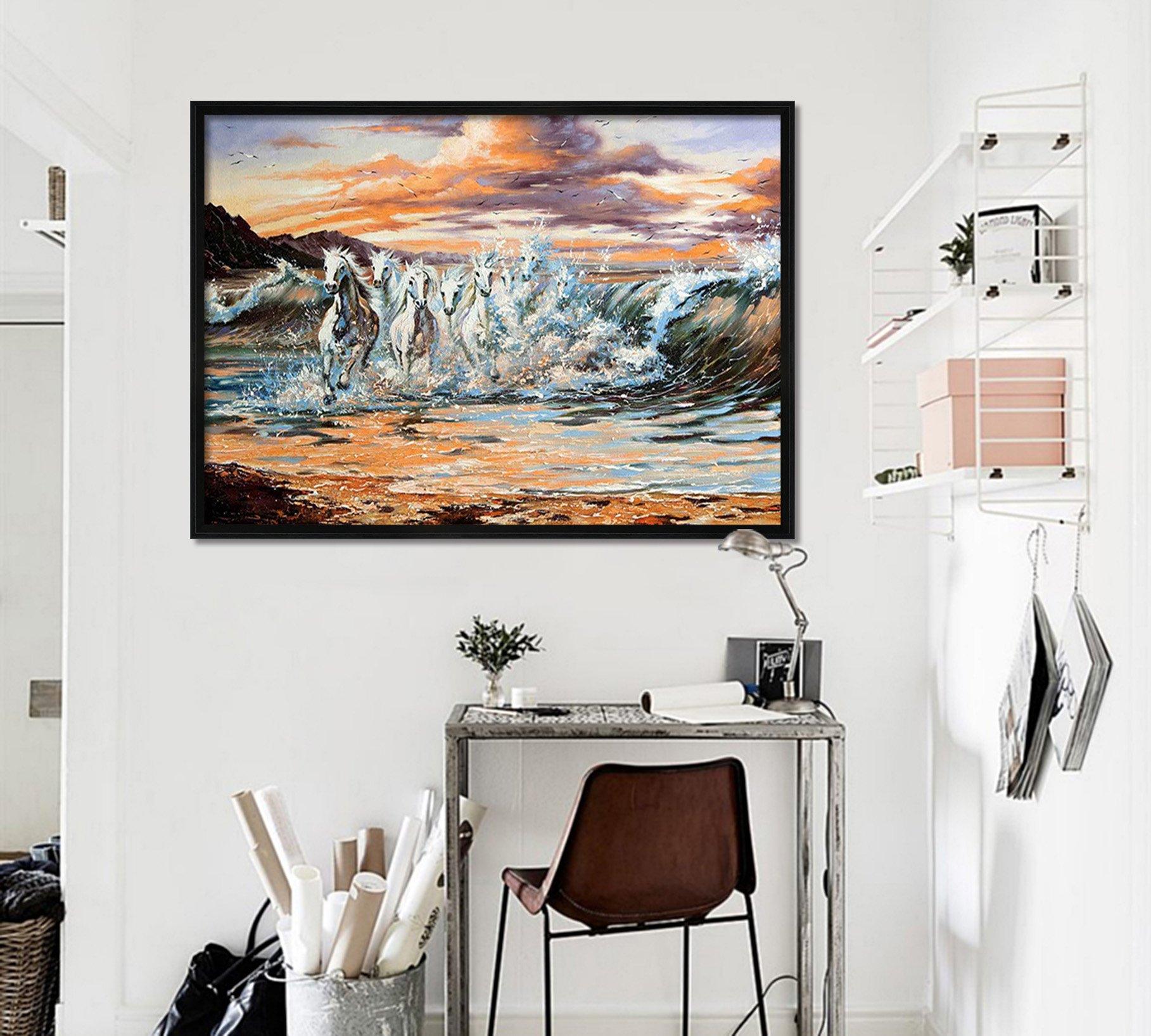 3D Running Horses 064 Fake Framed Print Painting Wallpaper AJ Creativity Home