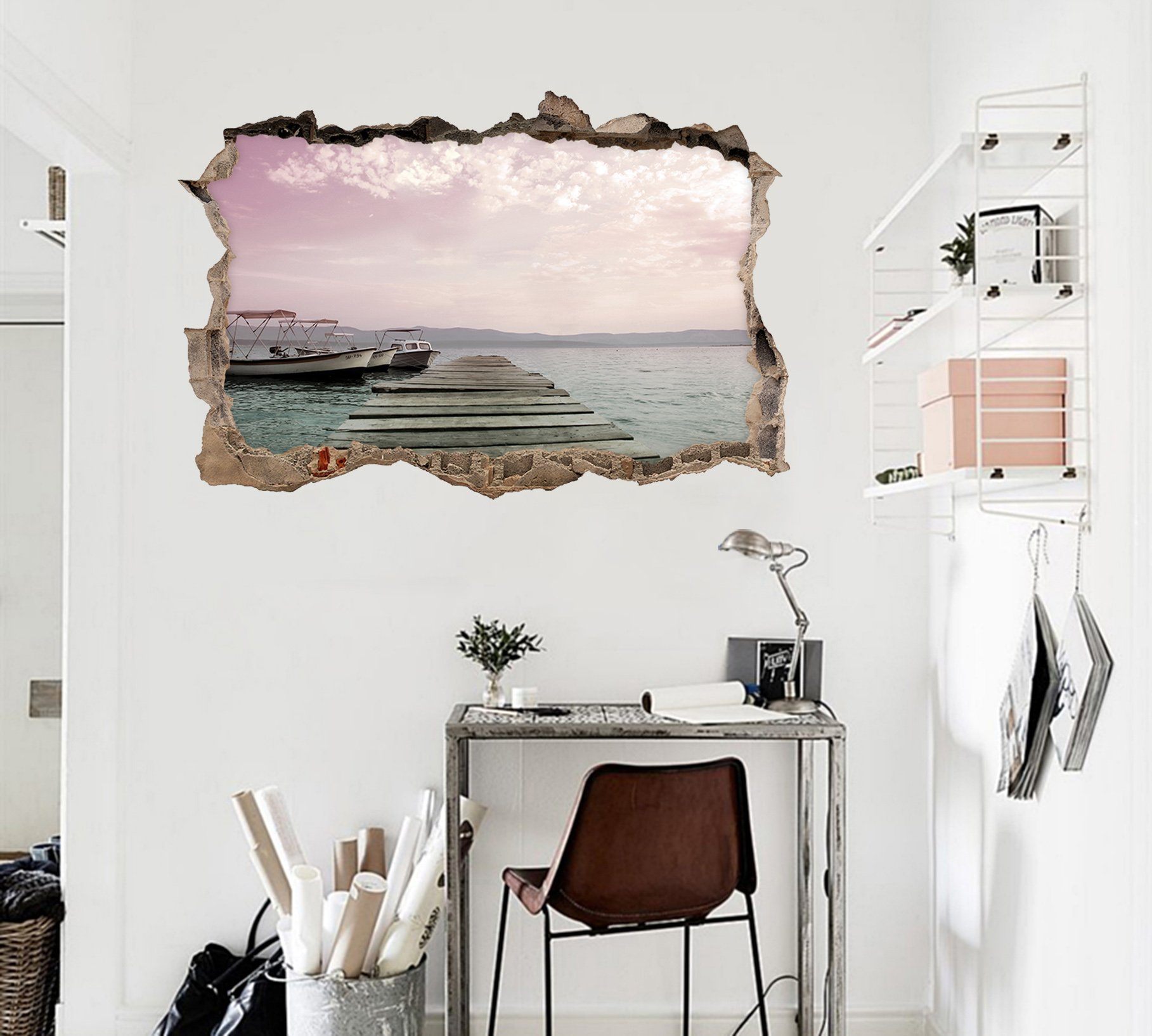 3D Lake Boats 343 Broken Wall Murals Wallpaper AJ Wallpaper