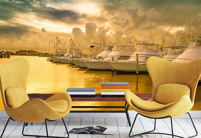 3D Sunset Glow River Boat 648 Wallpaper AJ Wallpaper