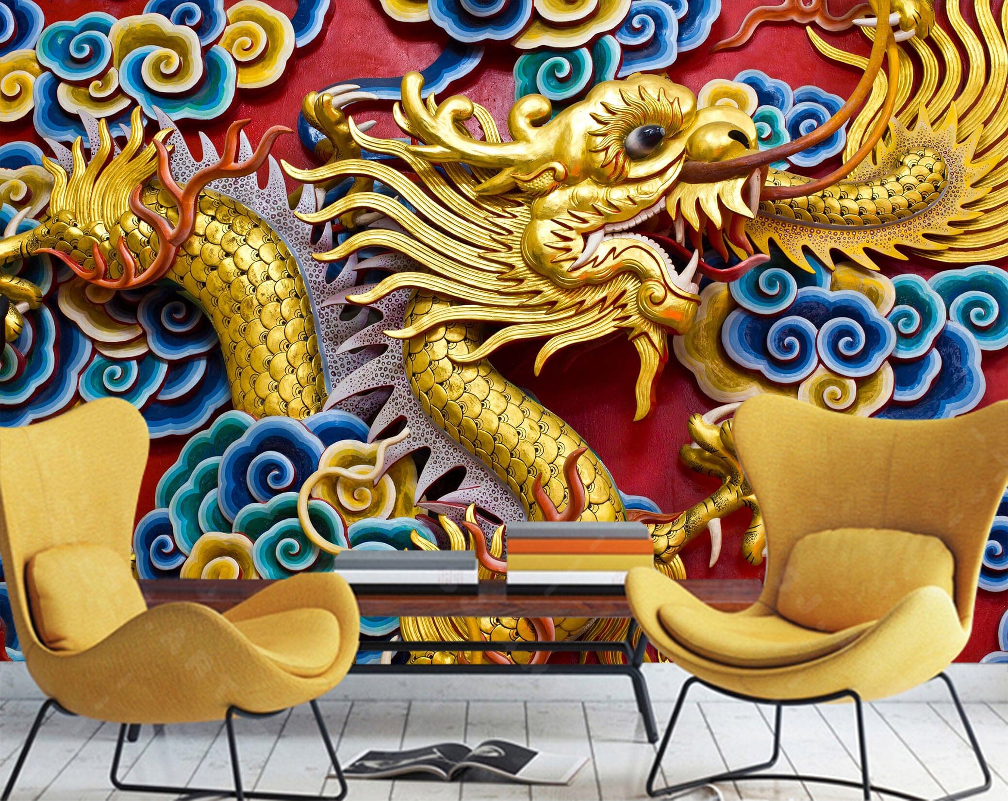 3D Golden Dragon Carving 1524 Wall Murals Wallpaper AJ Wallpaper 2