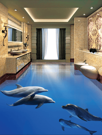 3D Smart Dolphins 077 Floor Mural Wallpaper AJ Wallpaper 2