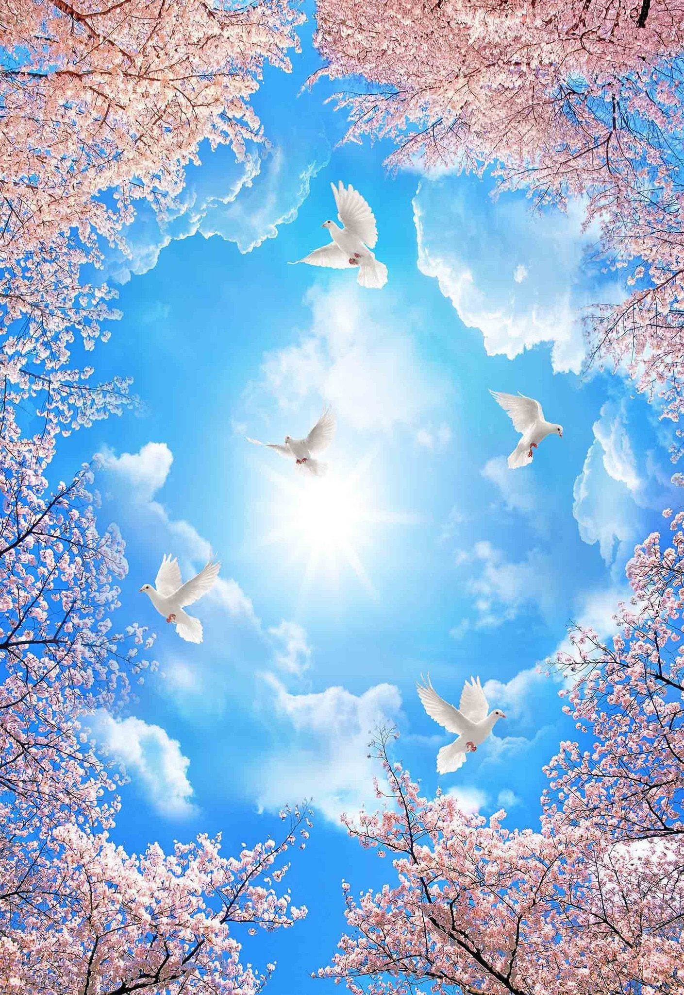 Blue Sky Flowers Birds Wallpaper AJ Wallpaper