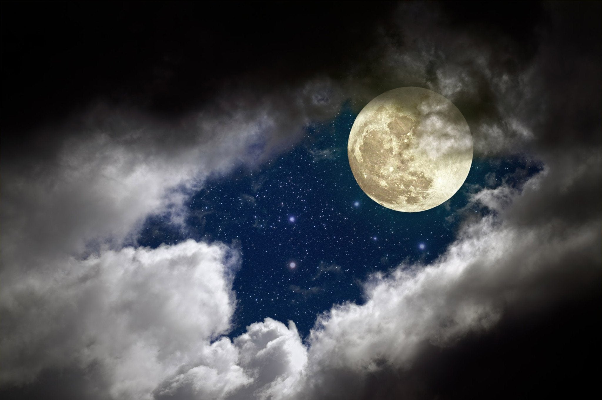 Cloudy Stars Sky Full Moon Wallpaper AJ Wallpaper
