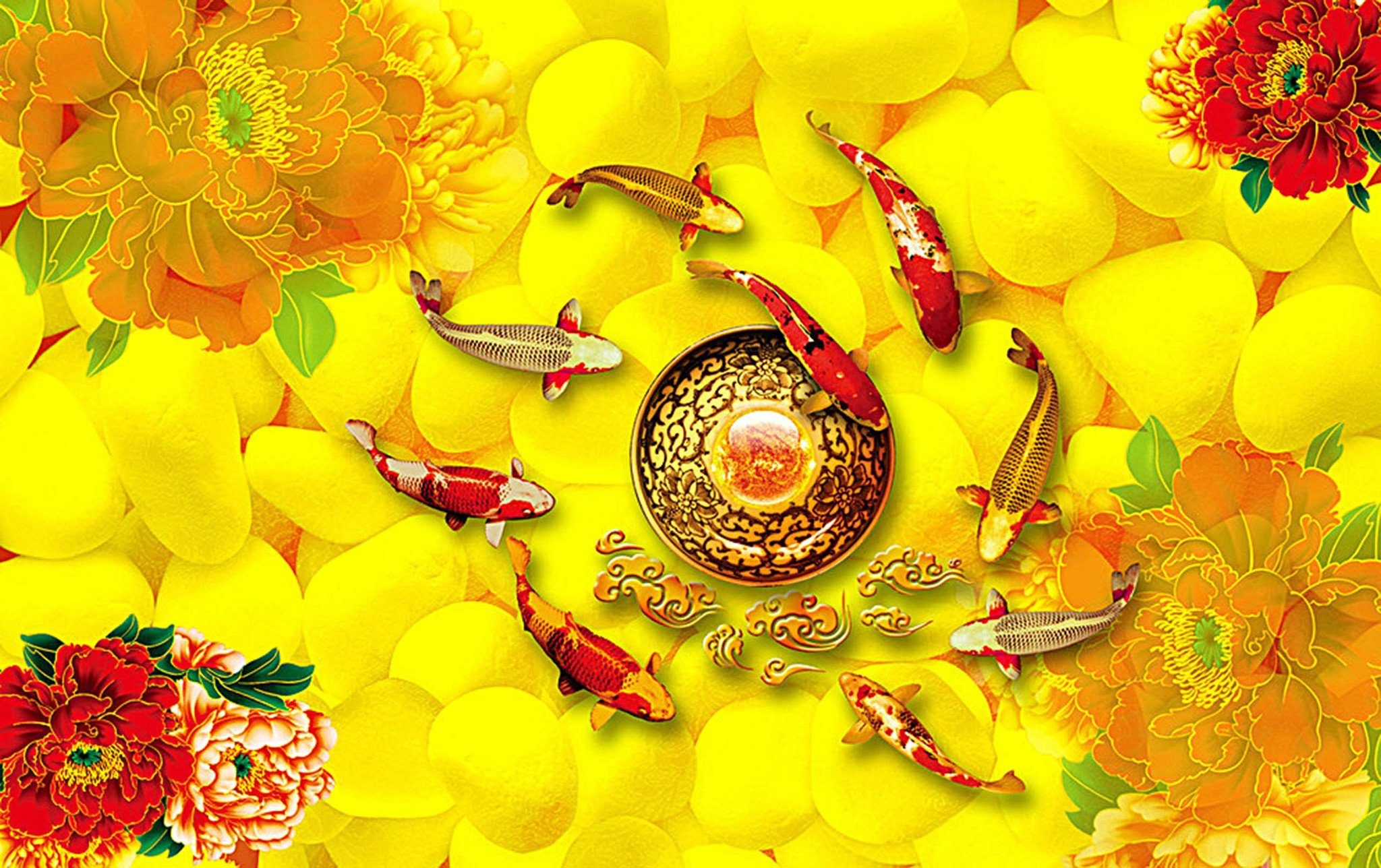 Flowers Fishes Stones Wallpaper AJ Wallpaper