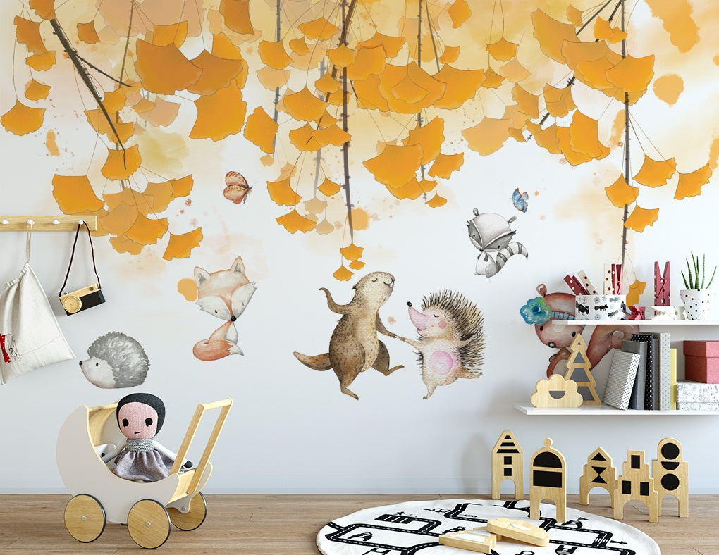 3D Hedgehog Fox Tree WC512 Wall Murals