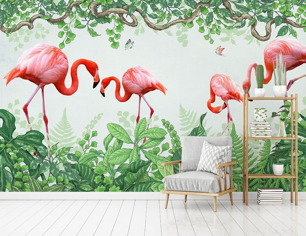 3D Flamingo Forest WC504 Wall Murals