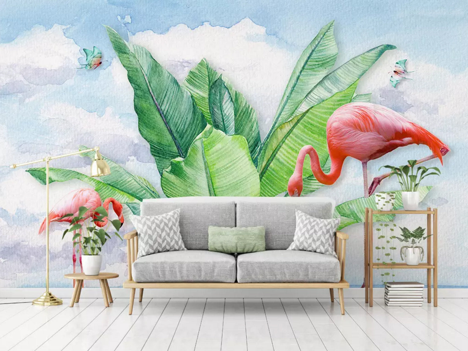 3D Flamingo Butterfly WC641 Wall Murals