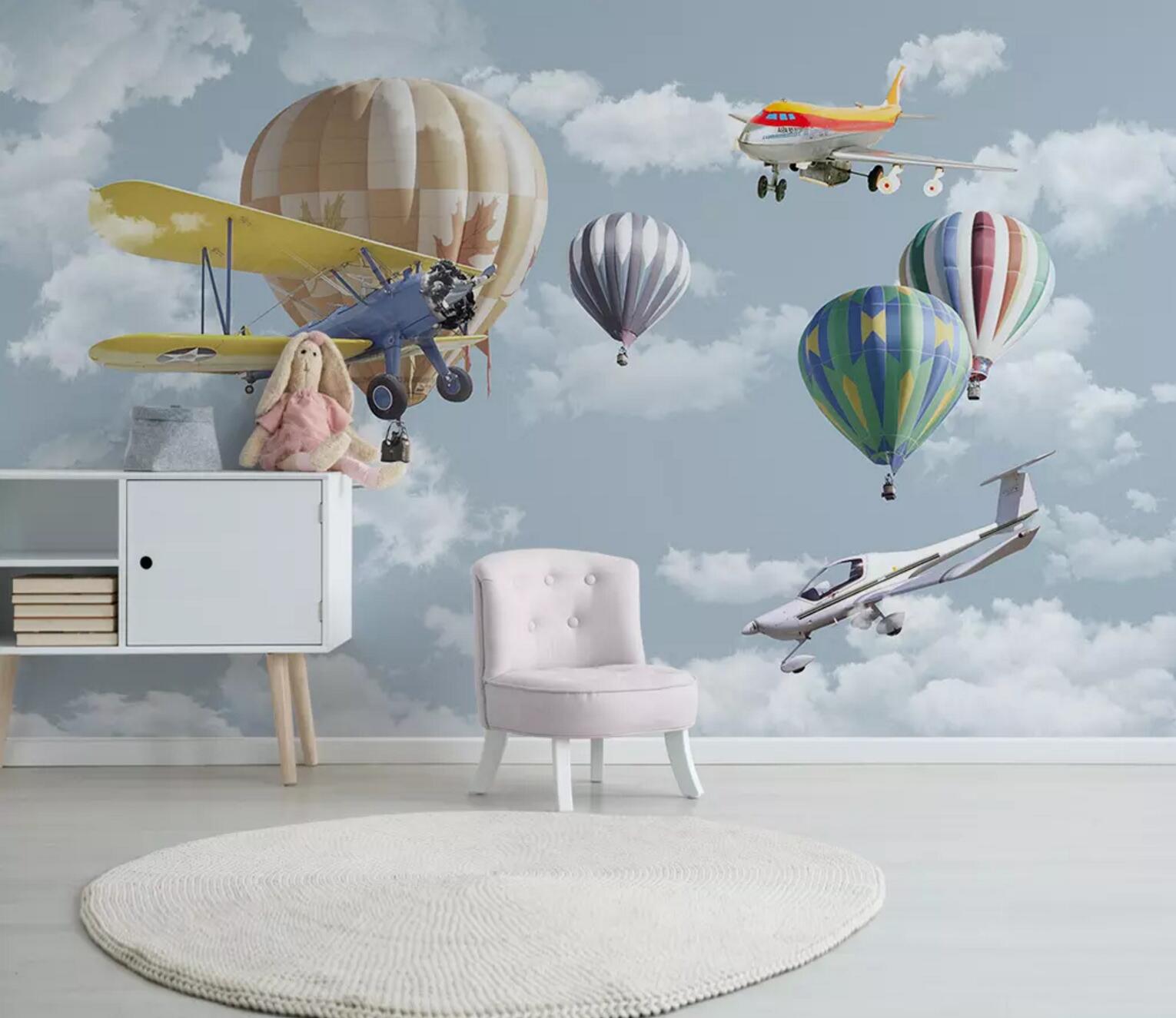 3D Helicopter Hot Air Balloon WC723 Wall Murals