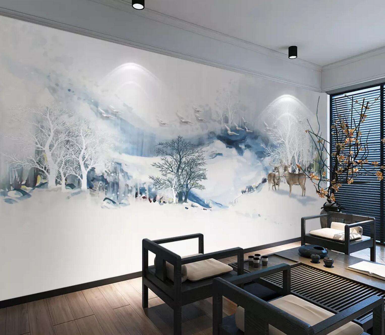 3D Tree Deer Bird 349 Wallpaper AJ Wallpaper