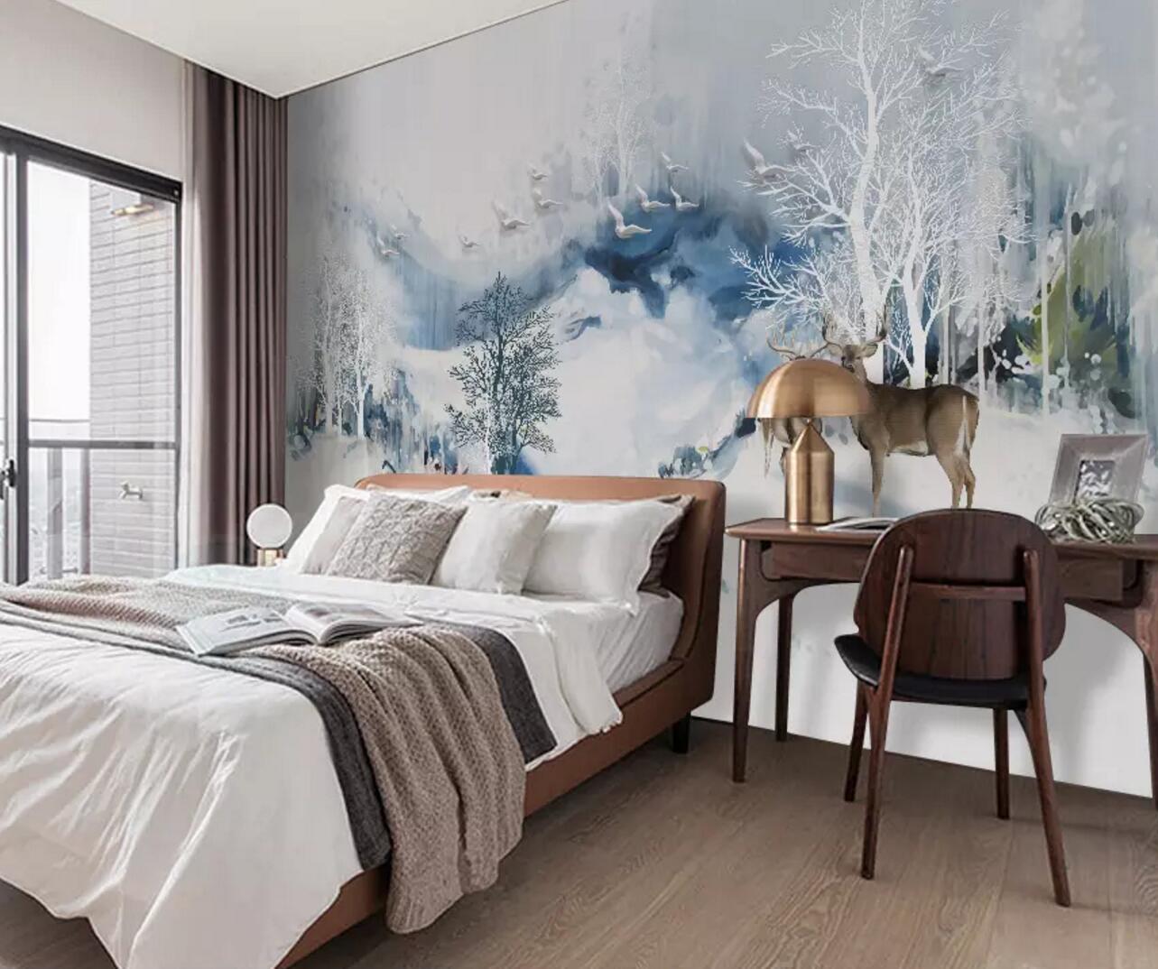 3D Tree Deer Bird 349 Wallpaper AJ Wallpaper