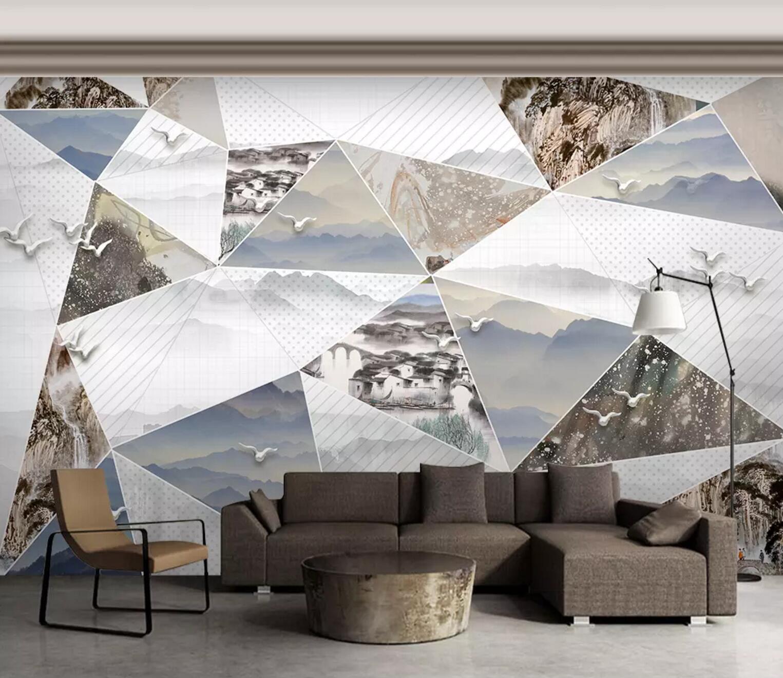 3D Triangle Pattern Dove WC602 Wall Murals