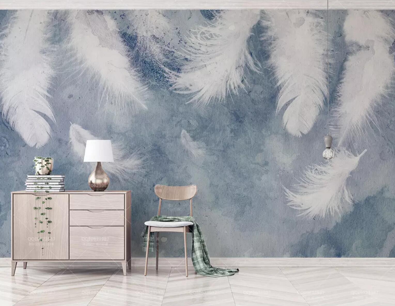 3D Misty White Feathers WC627 Wall Murals