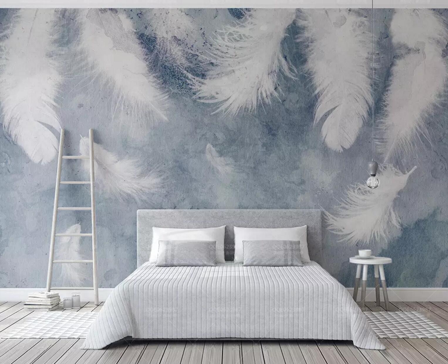 3D Misty White Feathers WC627 Wall Murals