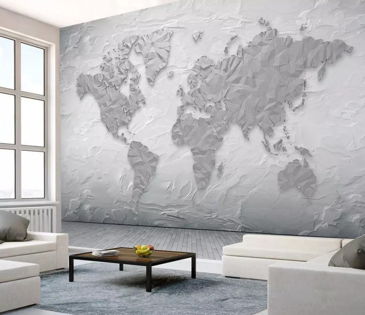 3D White Map WC347 Wall Murals