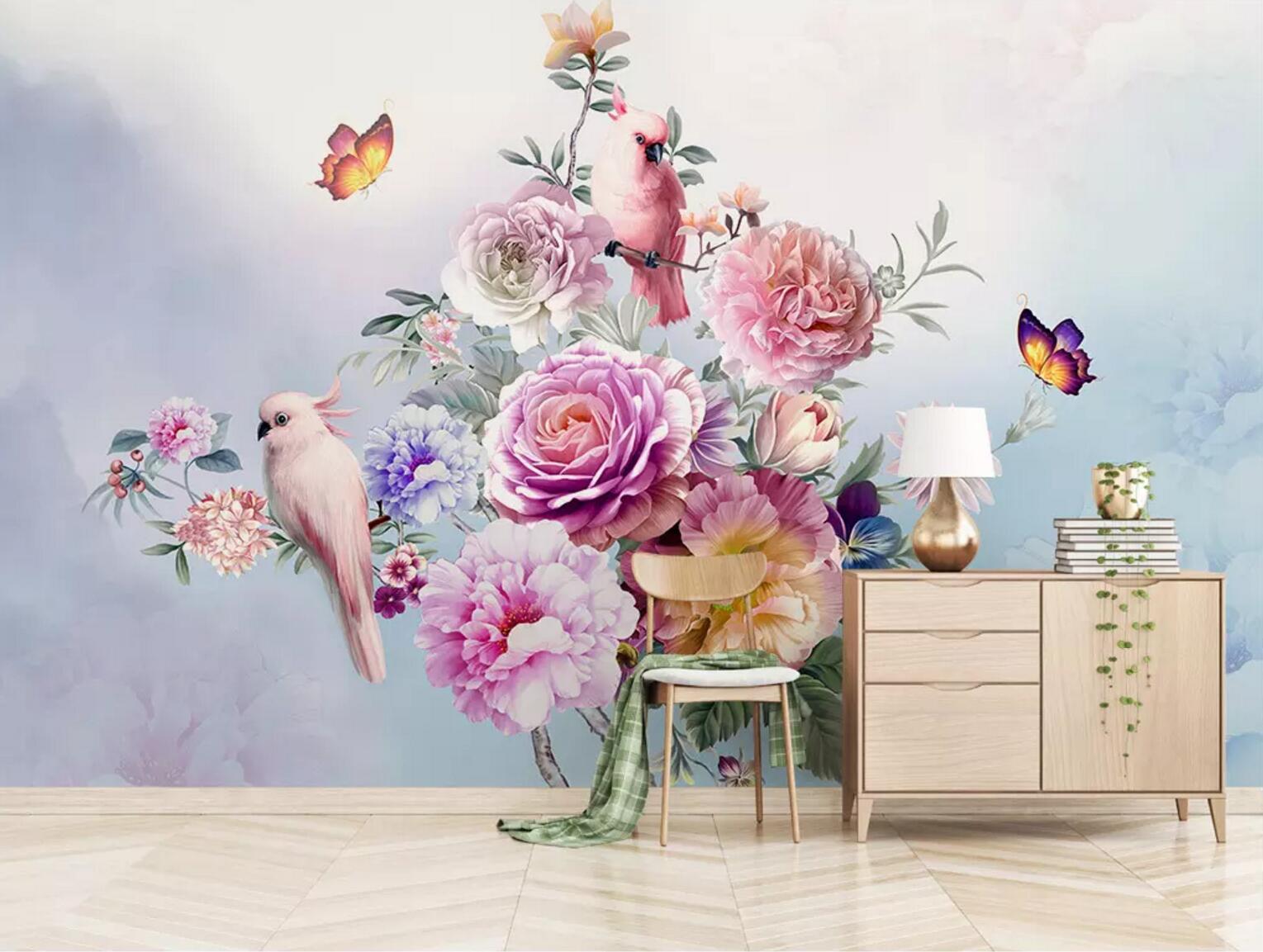 3D Parrot Butterfly 253 Wallpaper AJ Wallpaper