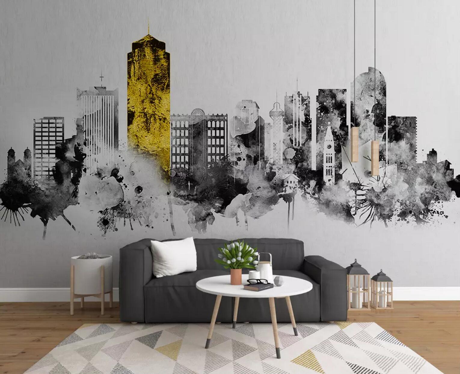 3D Golden Building WC505 Wall Murals