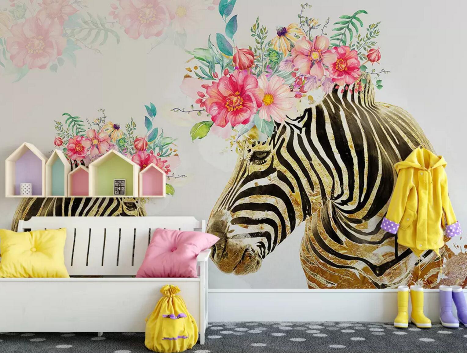 3D Zebra Flower WC458 Wall Murals