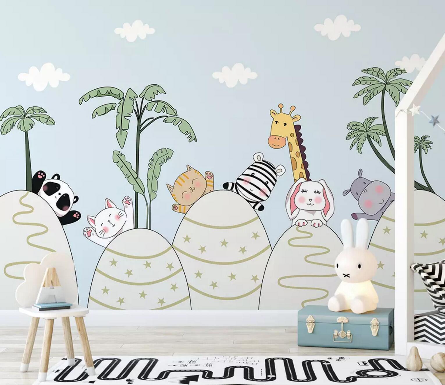 3D Giraffe Rabbit Panda WC786 Wall Murals