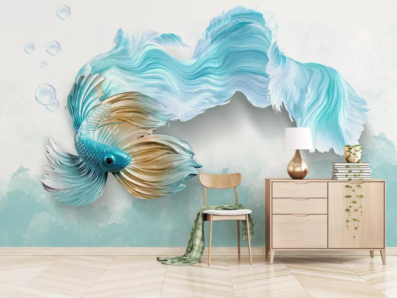 3D Blue Goldfish WC470 Wall Murals
