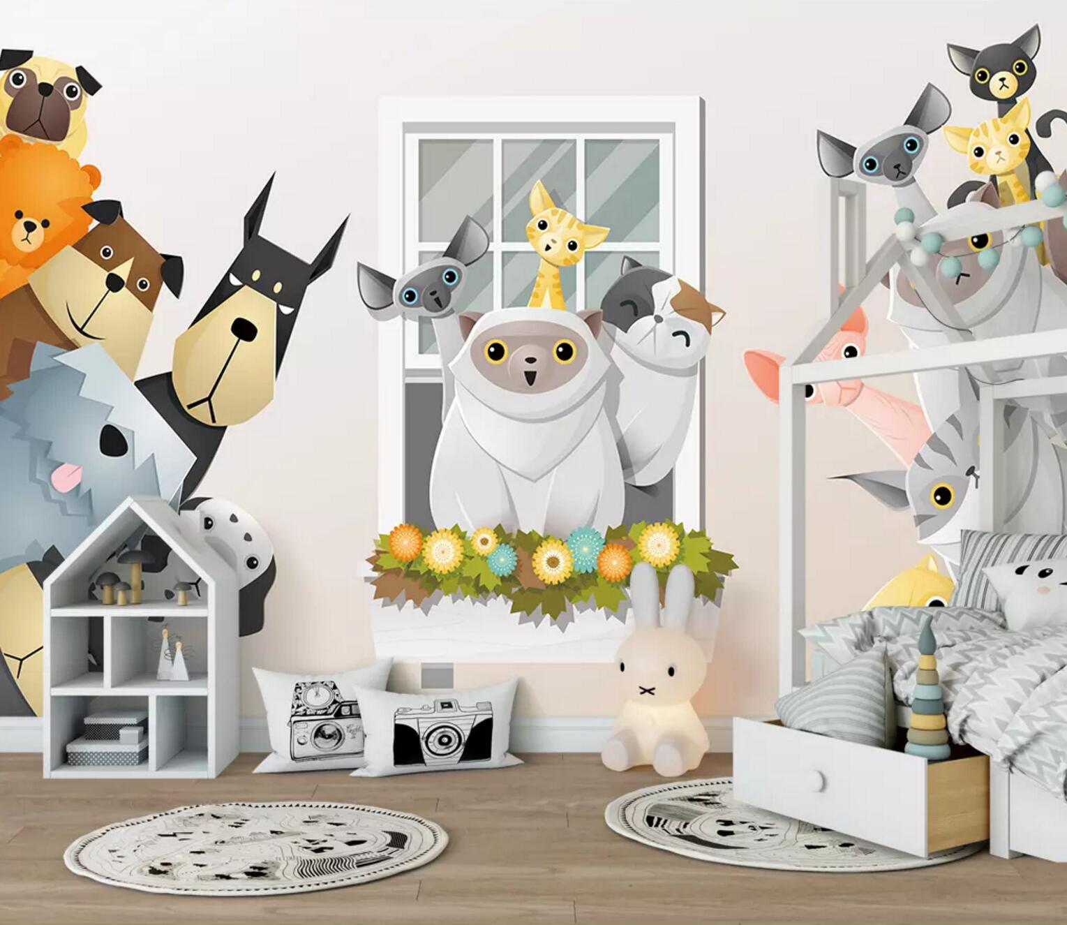 3D Cute Puppy Kitten WC668 Wall Murals