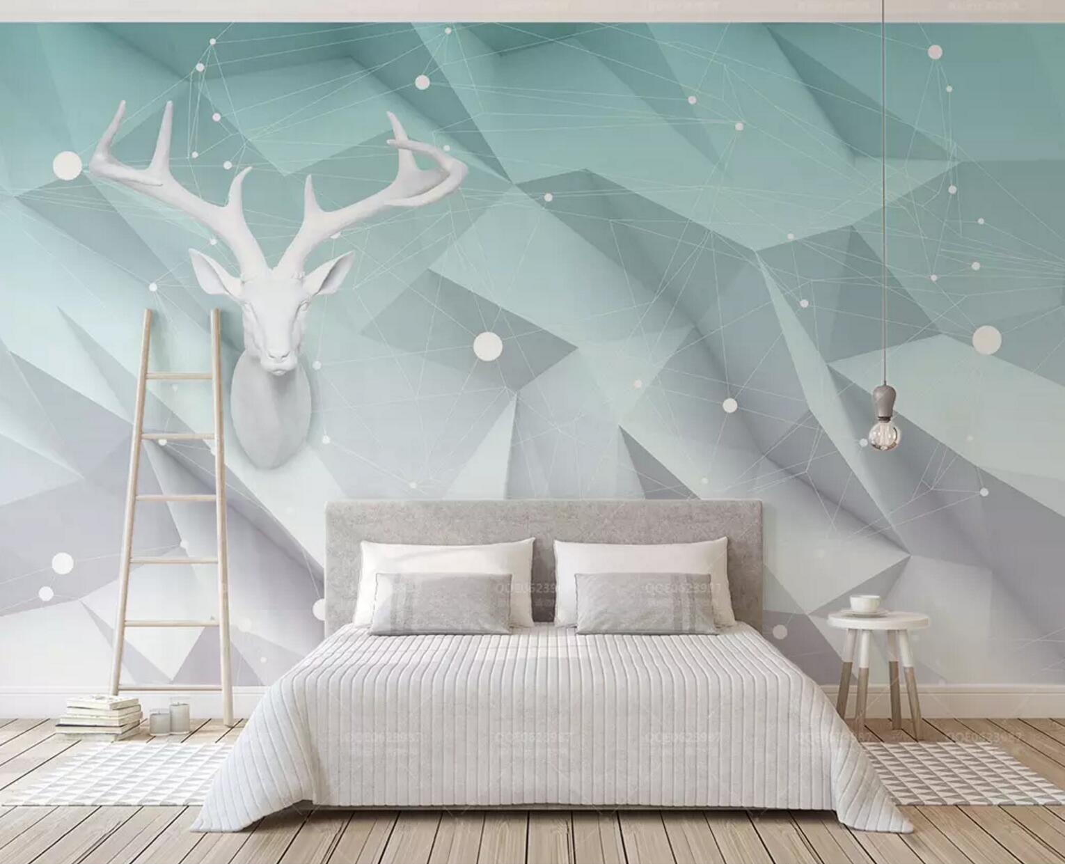 3D White Deer Head WC453 Wall Murals