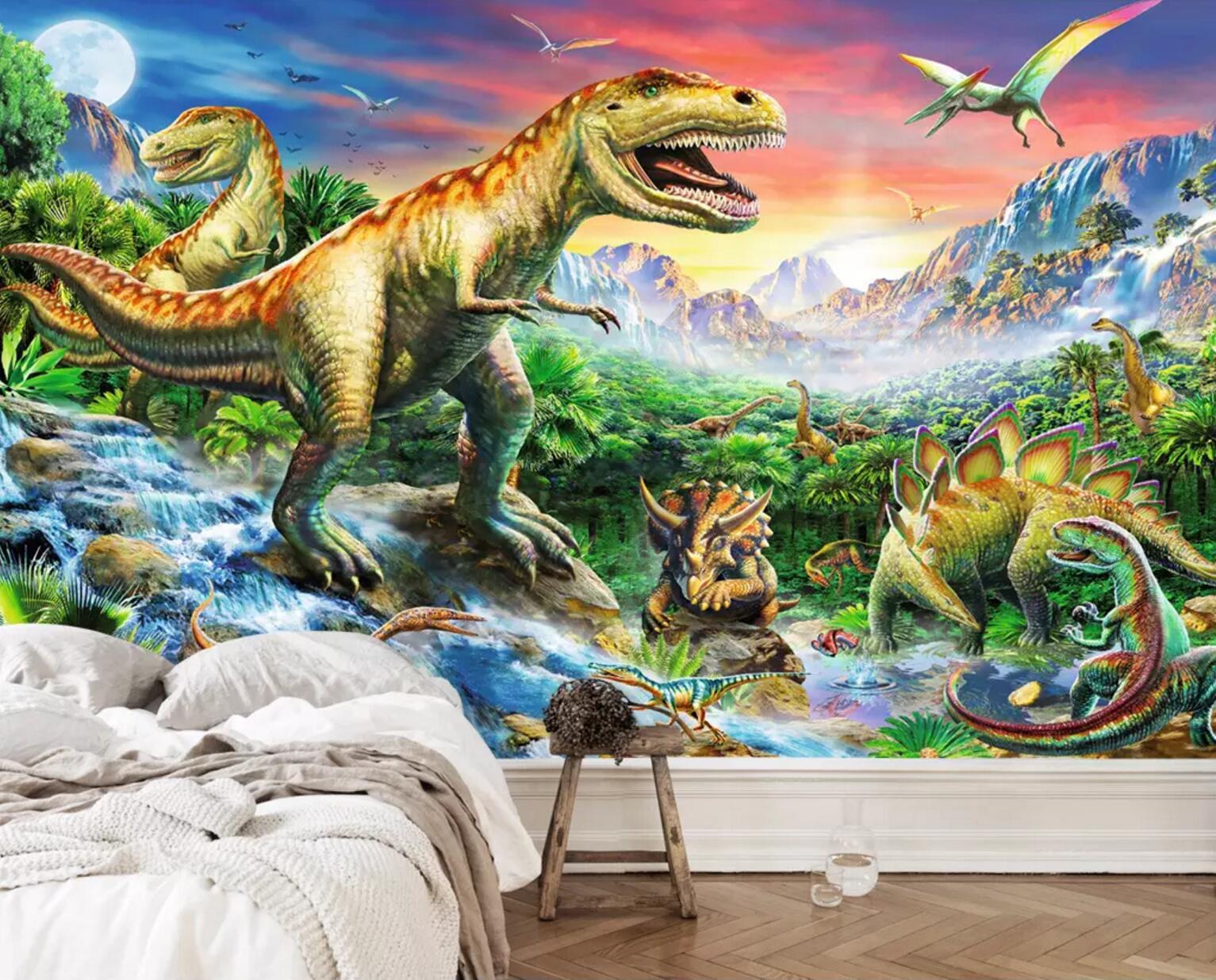 3D Dinosaur Mountain Waterfall 244 Wallpaper AJ Wallpaper
