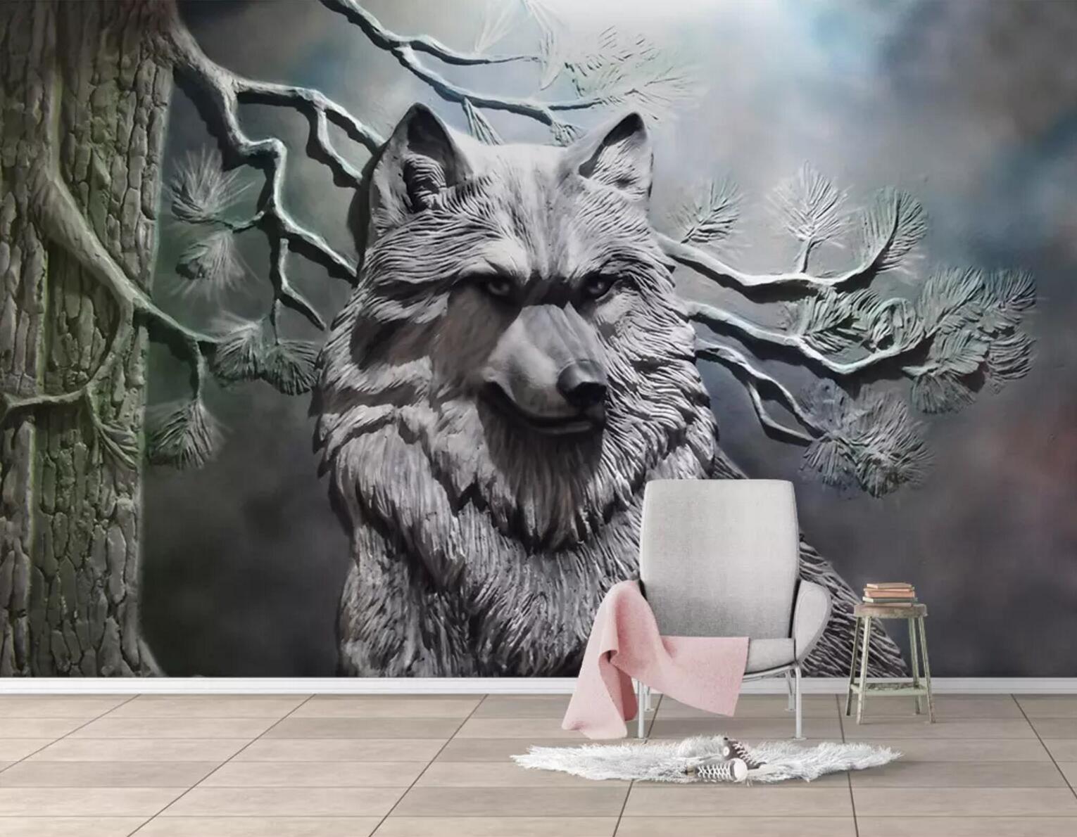 3D Embossed Wolf WC524 Wall Murals