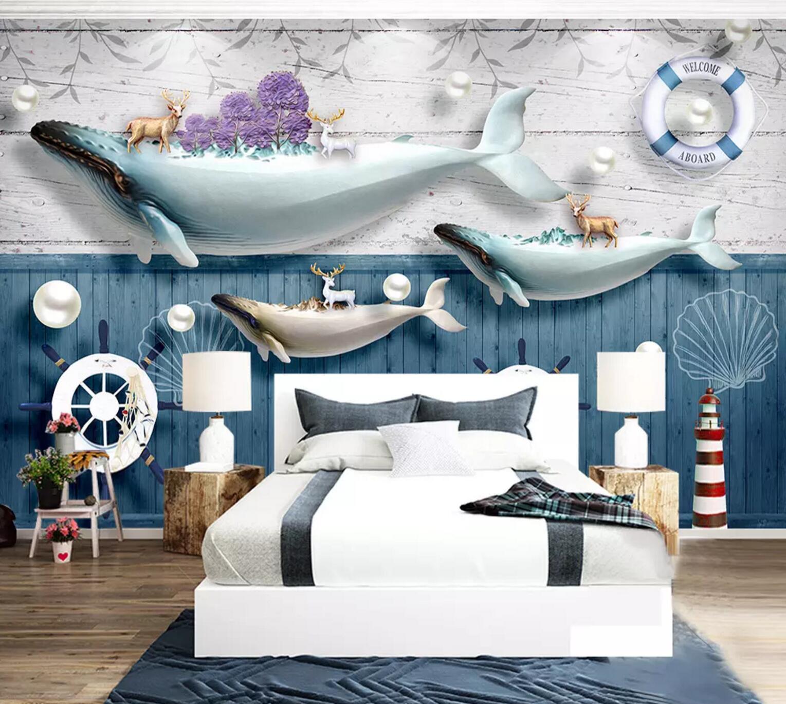 3D Whale Fawn WC392 Wall Murals