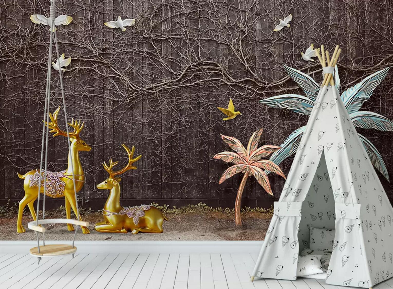 3D Golden Deer WC457 Wall Murals