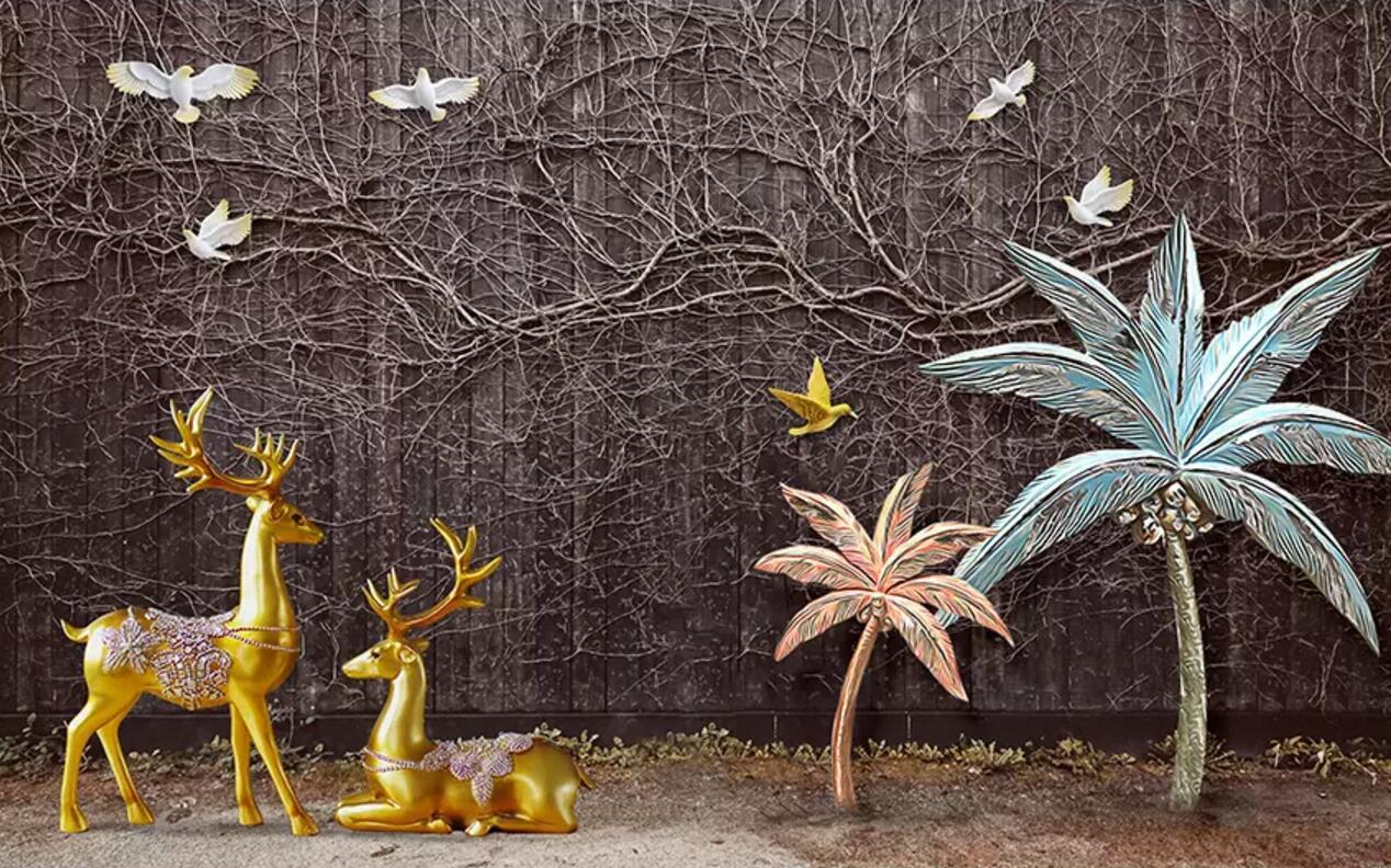 3D Golden Deer Pigeon 126 Wallpaper AJ Wallpaper