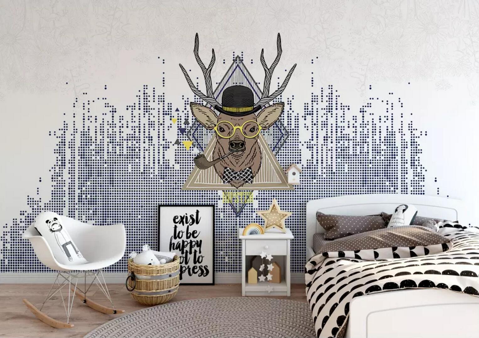 3D Glasses Deer Head WC456 Wall Murals