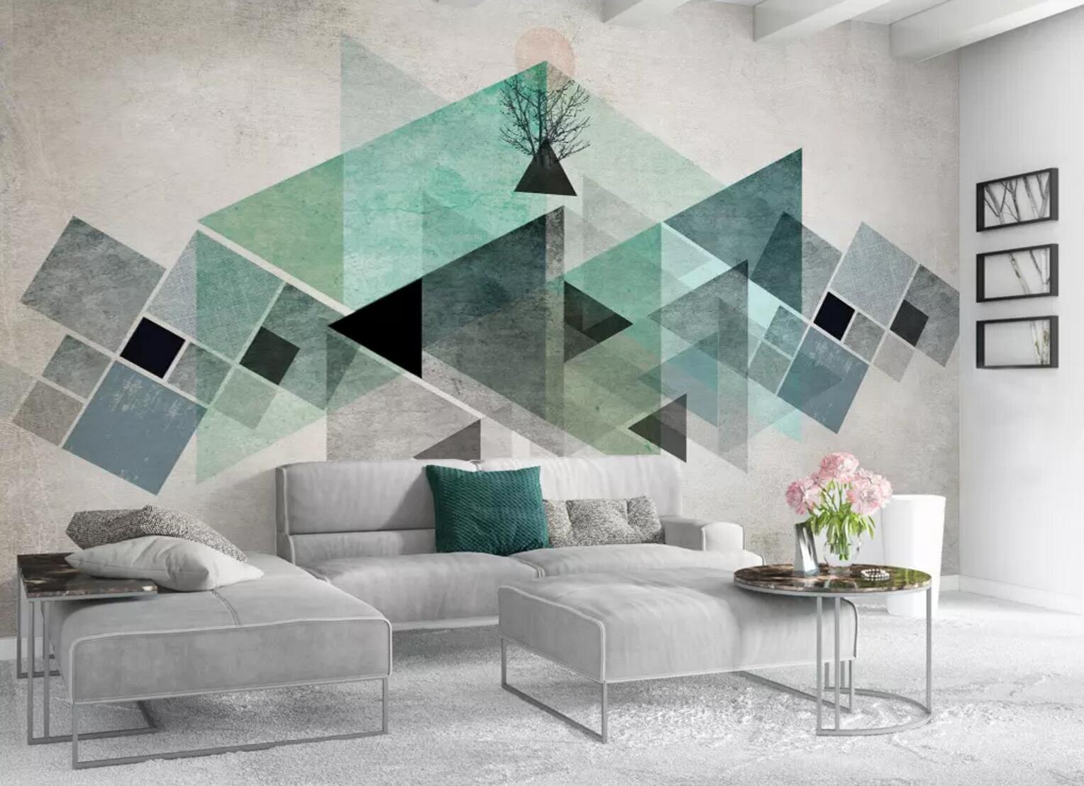 3D Green Triangle WC488 Wall Murals