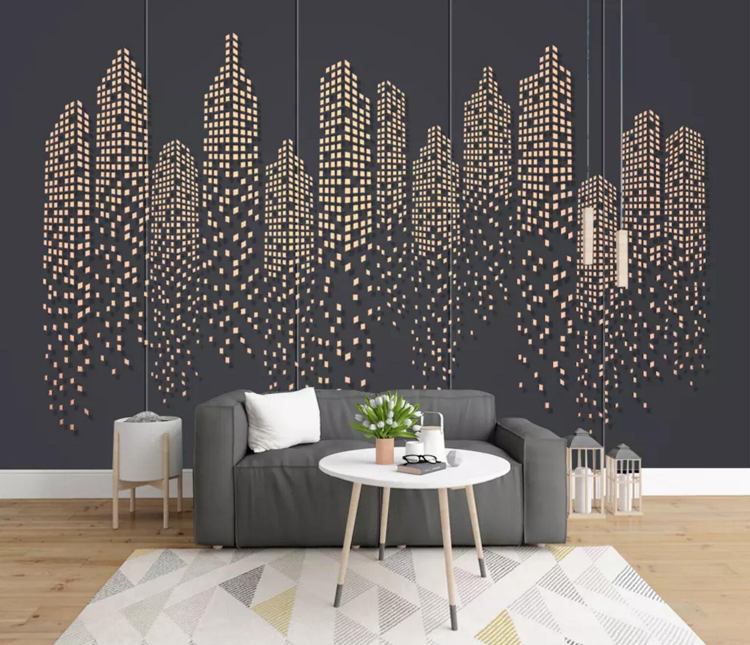 3D Black Square Building WC712 Wall Murals