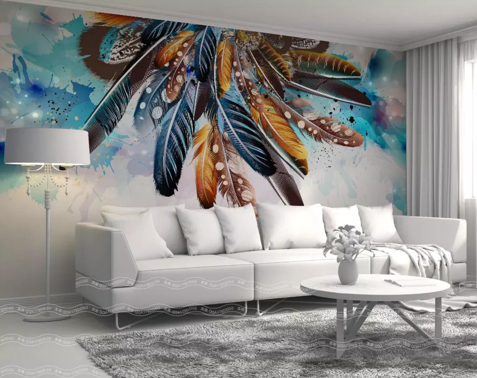 3D Yellow Feather WC451 Wall Murals