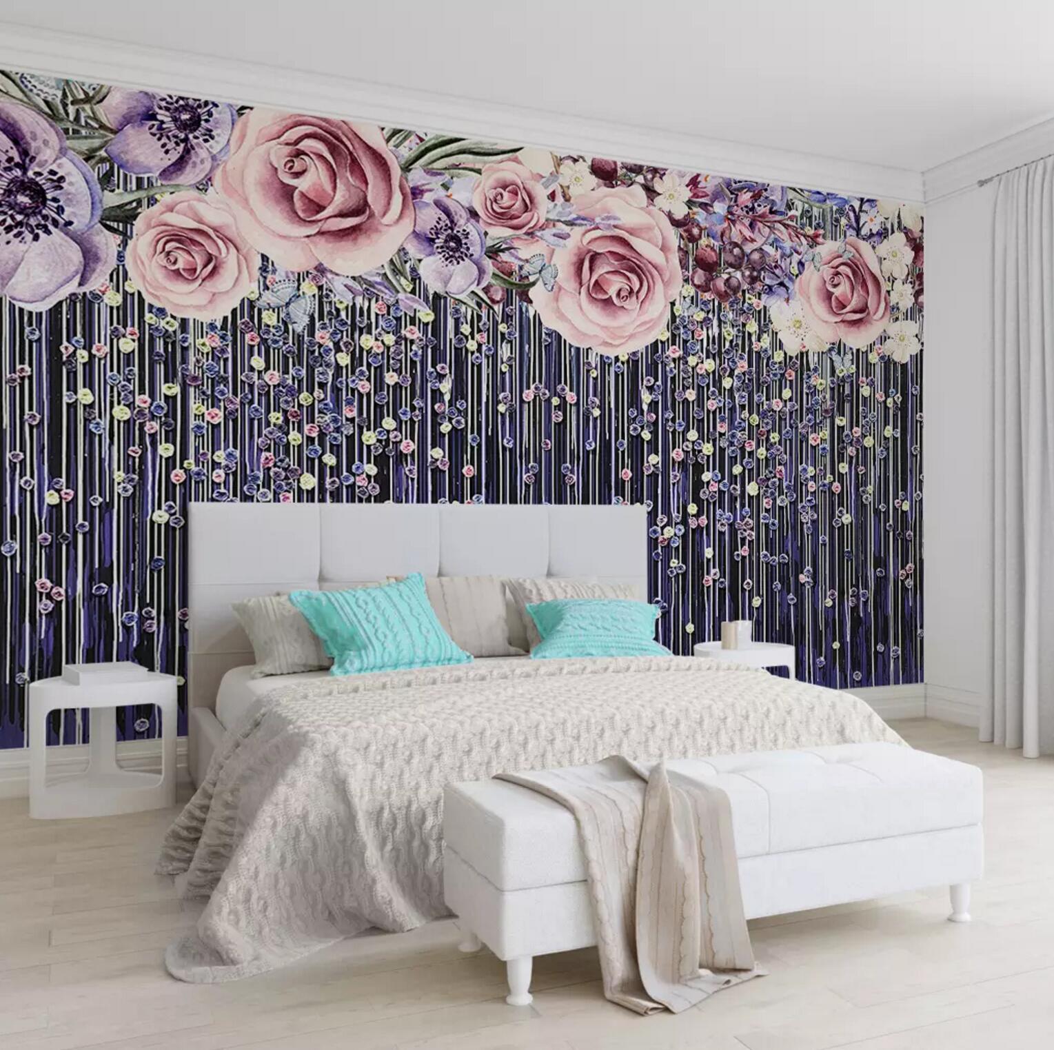 3D Rose Curtain 387 Wallpaper AJ Wallpaper