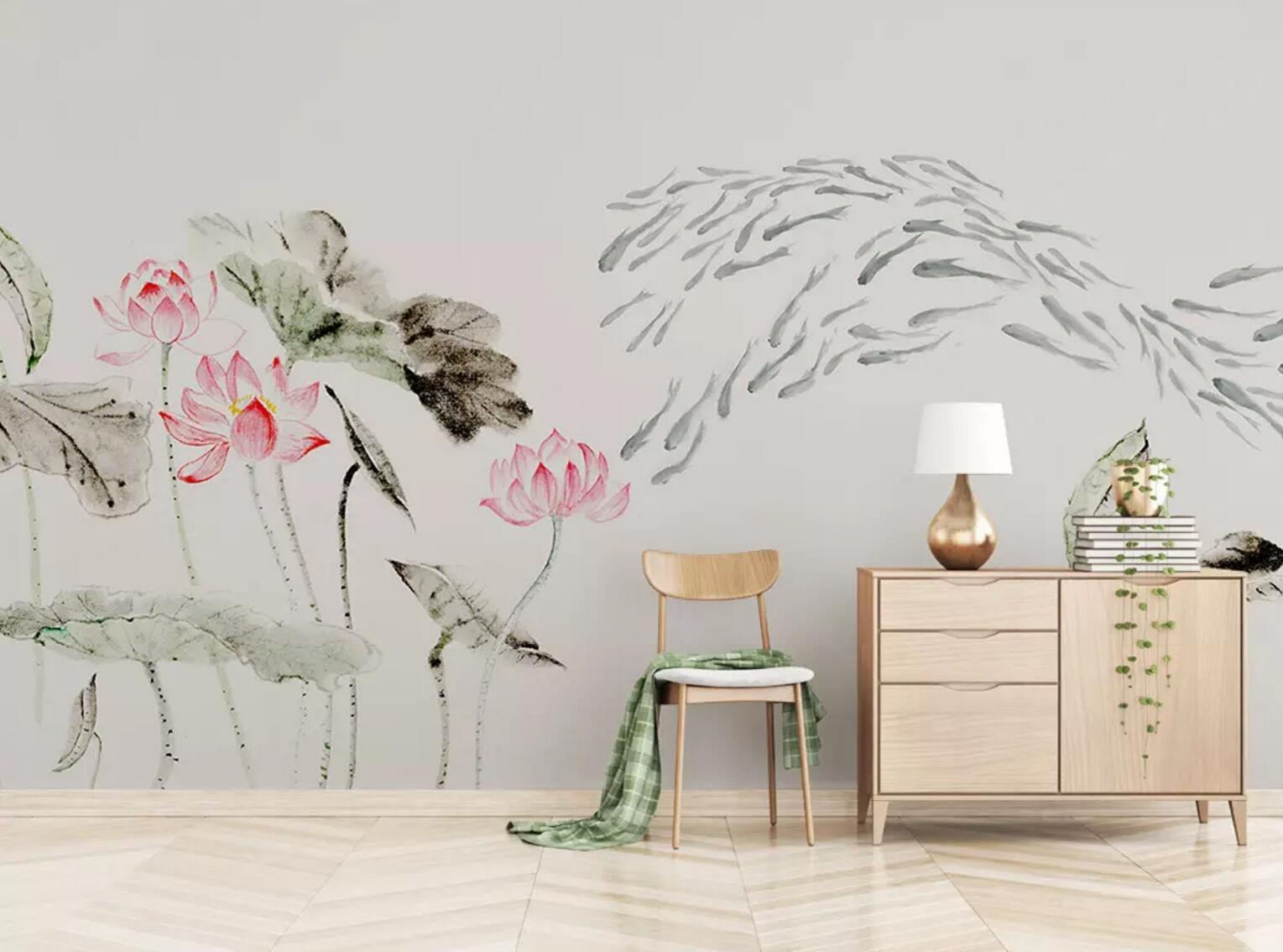 3D Lotus Ink Painting 155 Wallpaper AJ Wallpaper