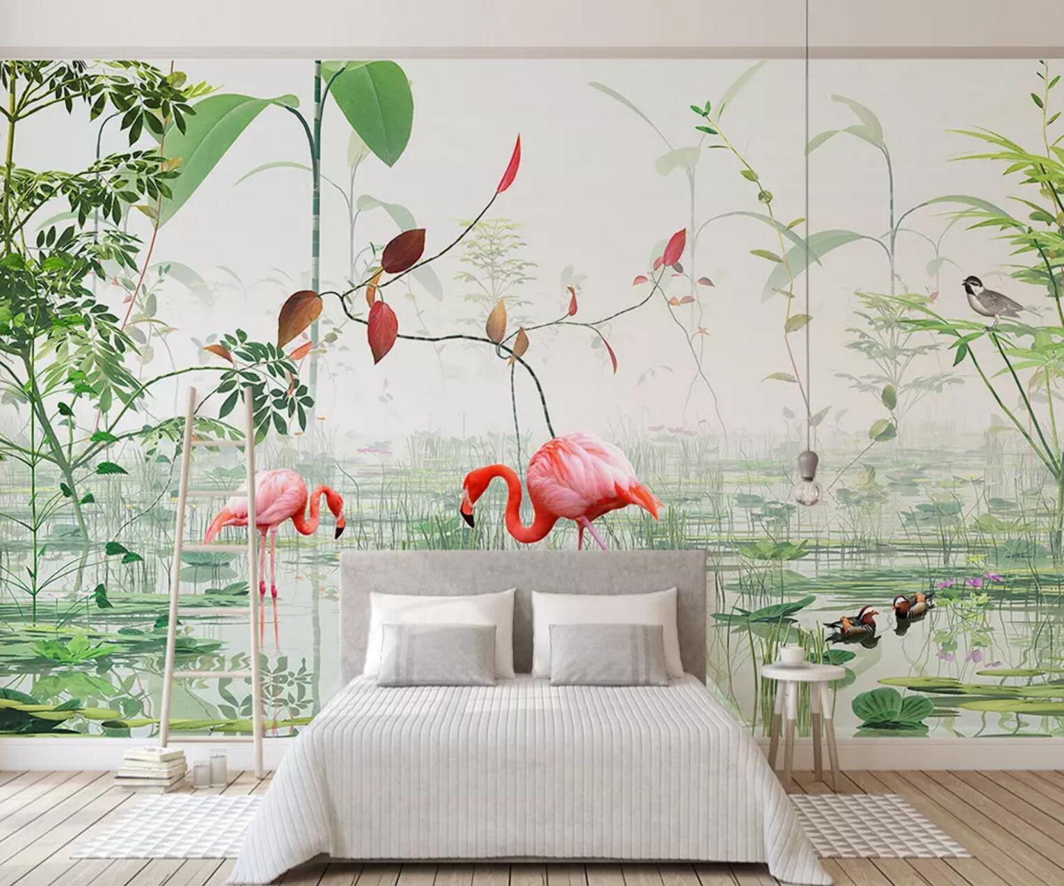 3D Flamingo Mandarin Duck WC728 Wall Murals