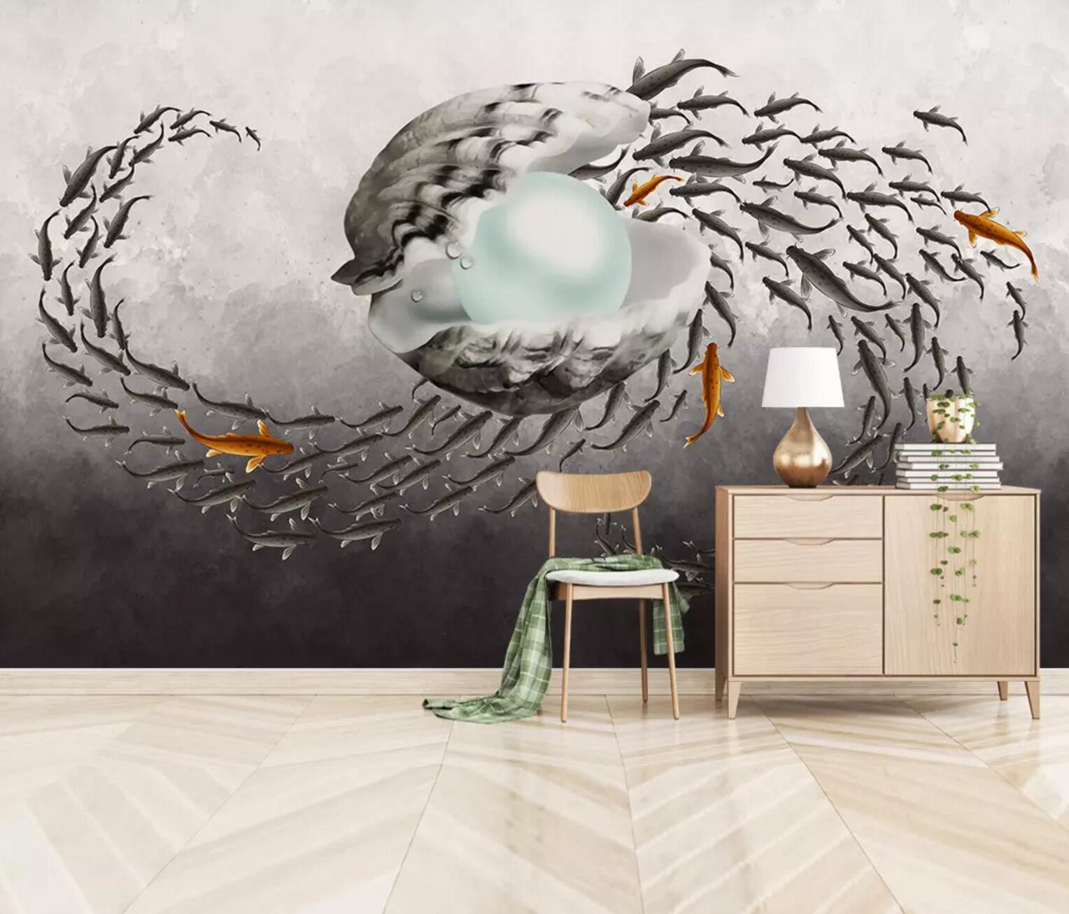 3D Black Fish WC717 Wall Murals