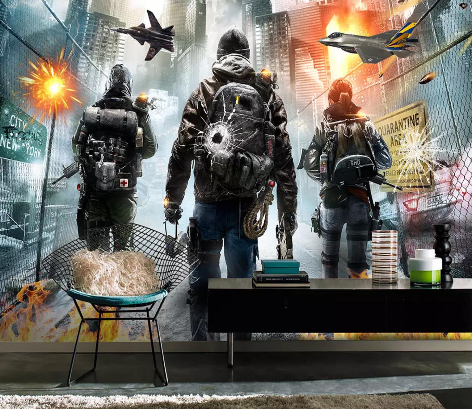 3D Fire War Soldier WC758 Wall Murals