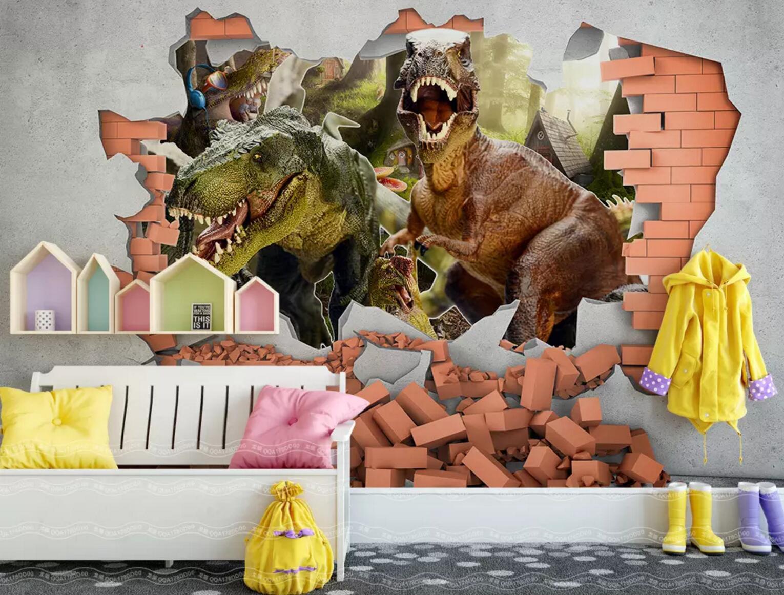 3D Red Brick Dinosa 241 Wallpaper AJ Wallpaper